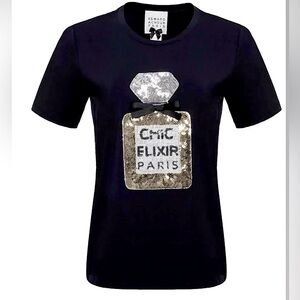 Edward Achour Sequins Perfume Bottle T-Shirt - Black Size 38. Brand new.